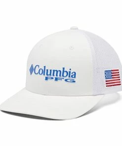 Hot Sale 🔔 Columbia PFG Logo Mesh Ball Cap-High Crown Cool Grey, White, Vivid Blue, Marlin 💯