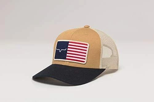 Discount βοΈ Kimes Ranch Men's American Trucker Adjustable Snapback Mid-Profile Logo Cap Blue π₯° - Image 2