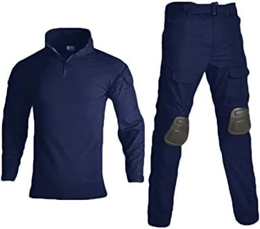 Coupon π HARGLESMAN Men's Tactical Military Suits Long Sleeve Fitting Amry Uniforms Combat π Shirt And Pants With Knee Pads Navyblue β¨ - Image 7