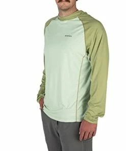 Brand new 🌟 Simms Mens Bugstopper Solarflex 50+ UPF Hoody 👕 Shirt With Insect Shield, Long Sleeve 👕 Shirt Light Green/sage Heather 🔔