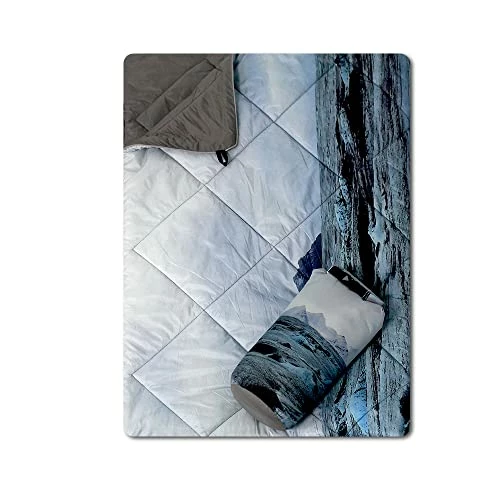 Hot Sale 😉 Down Camping Blanket -Puffy,Lightweight , Packable, Wind & Waterproof Warm Camping Quilt - Outdoor Blanket For Travel, Stadium, 🎒 Backpacking, Camping, Beach, And Hiking (Icelandic Grey) 🌟