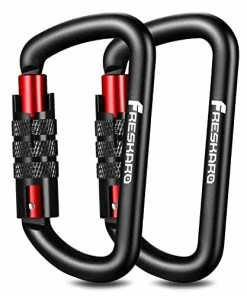 Cheapest ✔️ 3inch Auto Locking Carabiner Clips, Solid D Shape Style, Heavy Duty Keychain Aluminum Carabiner - Holds A Maximum Of 2698lbs, Lightweight 1.09oz, For Hammock, Hiking, 🐕 Dog Leash Colors (Black, Pink) Black-2pc 🎉