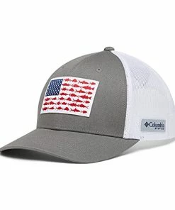 Budget 👏 Columbia PFG Fish Flag Mesh Snap Back-High Black, Cool Grey ⭐