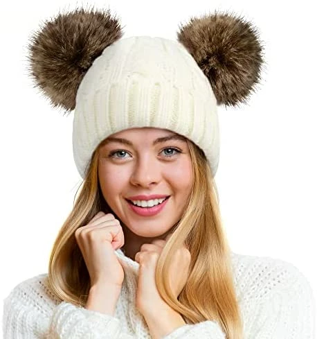 Deals 👏 Pink Pom Pom Hats For 👩 Women Double Pom Pom Beanie For 👩 Women Knitted Hat Pink Beanie Hat Pink Beanie_coffee Pom Pom 😍 - Image 6