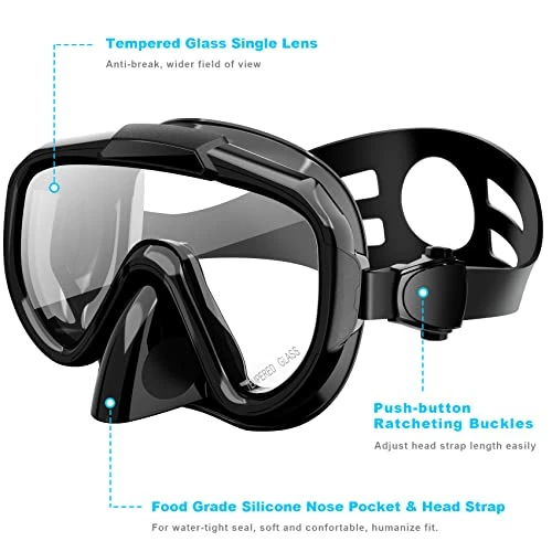 Wholesale ๐ Dry Top Snorkeling Gear For Adults, Panoramic Anti-Leak And Anti-Fog Tempered Glass Lens, Adults Adjustable Snorkeling Set, Scuba Diving Swimming Training Snorkel Kit With Mesh Bag B ๐ - Image 3