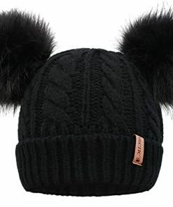 New ⭐ Arctic Paw Pom Pom Beanie Cable Knit Fleece Lined Winter Beanie 👩 Women Hat Dark Green ✨