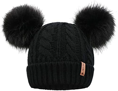 New ⭐ Arctic Paw Pom Pom Beanie Cable Knit Fleece Lined Winter Beanie 👩 Women Hat Dark Green ✨ - Image 8