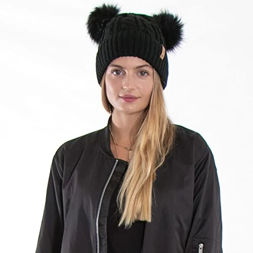 New ⭐ Arctic Paw Pom Pom Beanie Cable Knit Fleece Lined Winter Beanie 👩 Women Hat Dark Green ✨ - Image 3