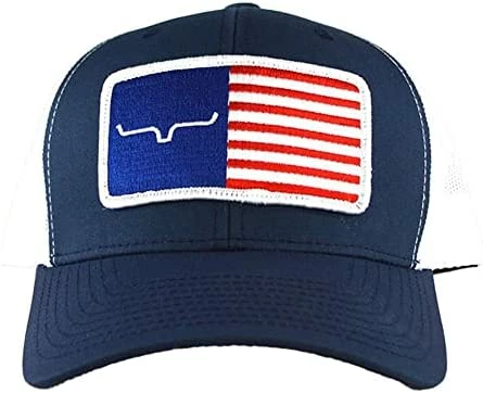 Discount βοΈ Kimes Ranch Men's American Trucker Adjustable Snapback Mid-Profile Logo Cap Blue π₯° - Image 3