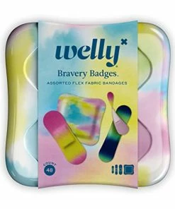Budget 🌟 Bandages | Adhesive Flexible Fabric Bravery Badges | Assorted Shapes For Minor Cuts, Scrapes, And Wounds | Colorful And Fun First Aid Tin | Colorwash Tie Dye Patterns - 48 Count 😉