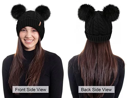 New ⭐ Arctic Paw Pom Pom Beanie Cable Knit Fleece Lined Winter Beanie 👩 Women Hat Dark Green ✨ - Image 6