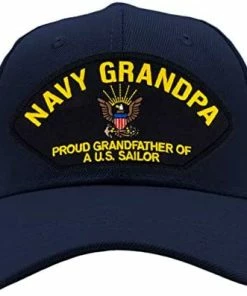Coupon 😉 US Navy Grandpa - Proud Grandfather Of A US Sailor Hat/Ballcap Adjustable One Size Fits Most Mesh-back Black & Tan 👏