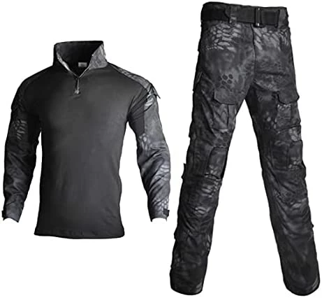 Coupon π HARGLESMAN Men's Tactical Military Suits Long Sleeve Fitting Amry Uniforms Combat π Shirt And Pants With Knee Pads Navyblue β¨ - Image 4