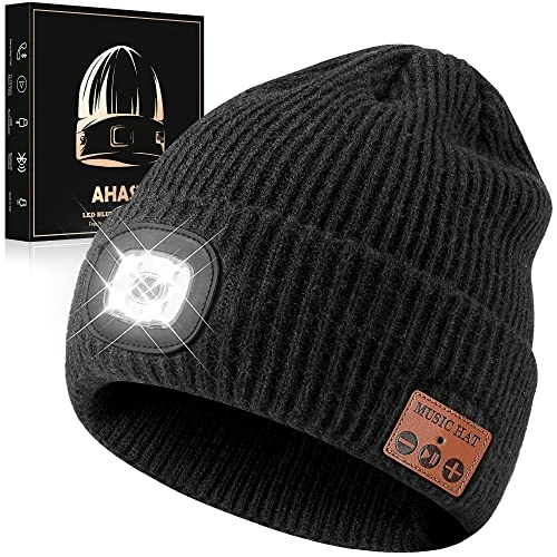 Deals ๐ฅฐ AHASTI Bluetooth Beanie Hat With Light For Men, Rechargeable 4 Led Headlamp Cap Wireless Headphones, Gifts For Men Dad Teen Gray โ