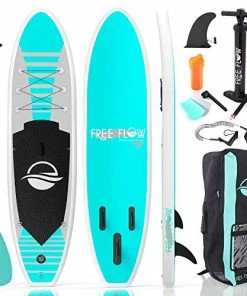 Promo 😉 Inflatable Stand Up Paddle Board (6 Inches Thick) With Premium SUP Accessories & Carry Bag | Wide Stance, Bottom Fin For Paddling, Surf Control, Non-Slip Deck | Youth & Adult Standing Boat Gray And Black 🥰