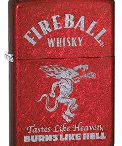 Wholesale ✨ Lighter: Fireball Whisky Logo, Engraved - 🍬 Candy Apple Red 80037 🥰