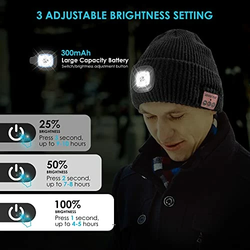 Deals ๐ฅฐ AHASTI Bluetooth Beanie Hat With Light For Men, Rechargeable 4 Led Headlamp Cap Wireless Headphones, Gifts For Men Dad Teen Gray โ - Image 4