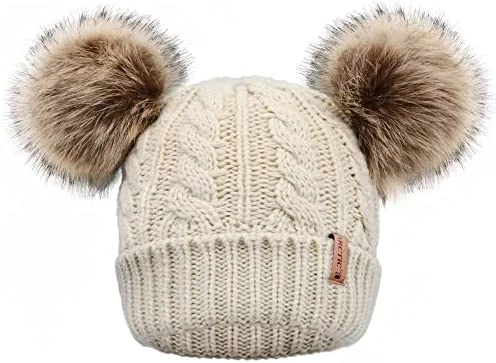New ⭐ Arctic Paw Pom Pom Beanie Cable Knit Fleece Lined Winter Beanie 👩 Women Hat Dark Green ✨ - Image 7