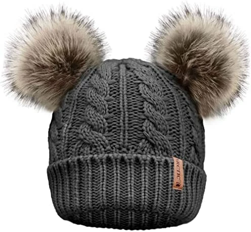 New ⭐ Arctic Paw Pom Pom Beanie Cable Knit Fleece Lined Winter Beanie 👩 Women Hat Dark Green ✨ - Image 12