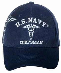Cheap 👏 Officially Licensed United States Navy Corpsman Embroidered Navy Blue ⚾ Baseball Cap ⌛