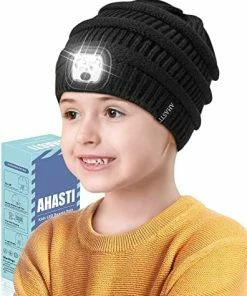 Flash Sale 🧨 Beanie With Light For Kids, Hat With Light Built In Rechargeable Winter Warm Knitted Headlamp Caps For Toddler Children, Gift For Boys 👧 Girls Led Beanie Hat Night Light Beanie Flashlight Hat(Black) 😀