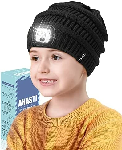 Flash Sale ๐งจ Beanie With Light For Kids, Hat With Light Built In Rechargeable Winter Warm Knitted Headlamp Caps For Toddler Children, Gift For Boys ๐ง Girls Led Beanie Hat Night Light Beanie Flashlight Hat(Black) ๐