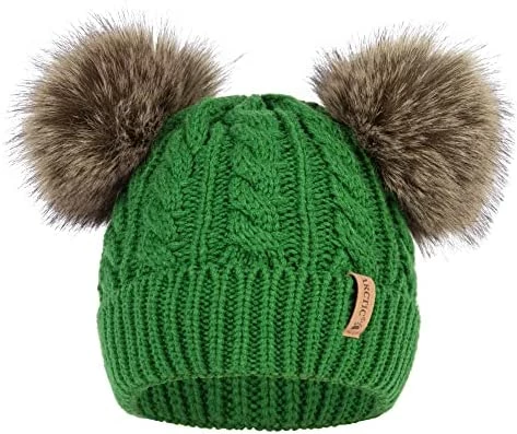 New ⭐ Arctic Paw Pom Pom Beanie Cable Knit Fleece Lined Winter Beanie 👩 Women Hat Dark Green ✨ - Image 14
