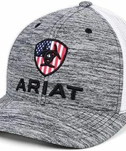 Brand new ⭐ ARIAT Men's RWB Shield Logo Flexfit110 Snapback Cap Heather Grey/white 👍