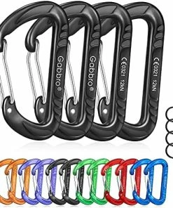 Cheapest 🔔 Carabiner Clip Heavy Duty, 4 Pack 12Kn (2697 Lbs) Heavy Duty Keychain Aluminum Wiregate Caribeaners For Keys, Hammock, Hiking, 🐶 Dog Leash Black 🥰