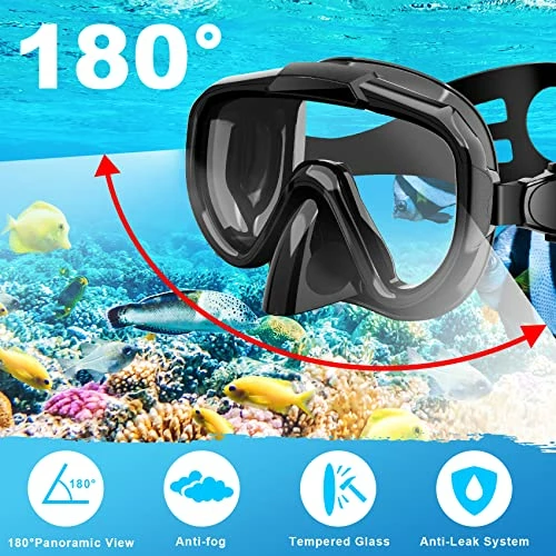 Wholesale ๐ Dry Top Snorkeling Gear For Adults, Panoramic Anti-Leak And Anti-Fog Tempered Glass Lens, Adults Adjustable Snorkeling Set, Scuba Diving Swimming Training Snorkel Kit With Mesh Bag B ๐