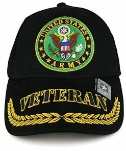Cheap 🎁 Officially Licensed US Army Veteran Emblem Embroidered Structured Military ⚾ Baseball Cap Black 🧨
